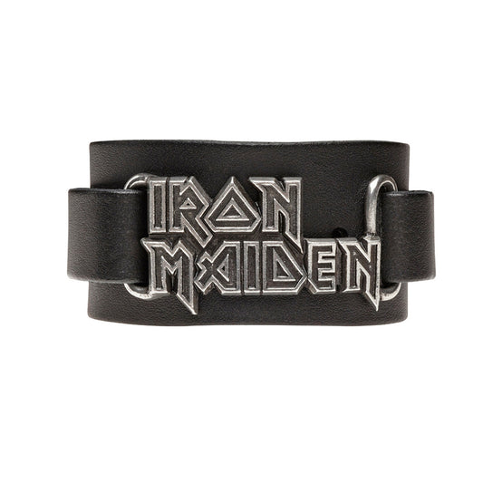 Iron Maiden Logo Wriststrap Black Leather Bracelet