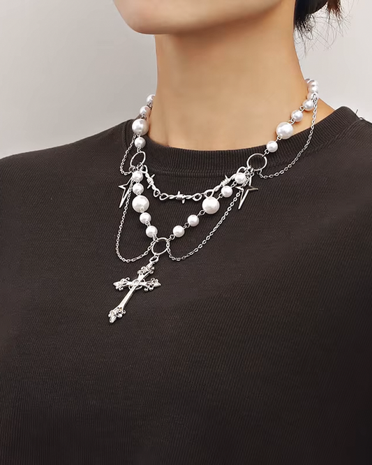 Gothic Beaded Cross Necklace