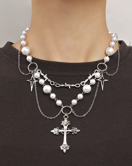 Gothic Beaded Cross Necklace