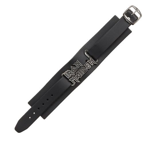 Iron Maiden Logo Wriststrap Black Leather Bracelet